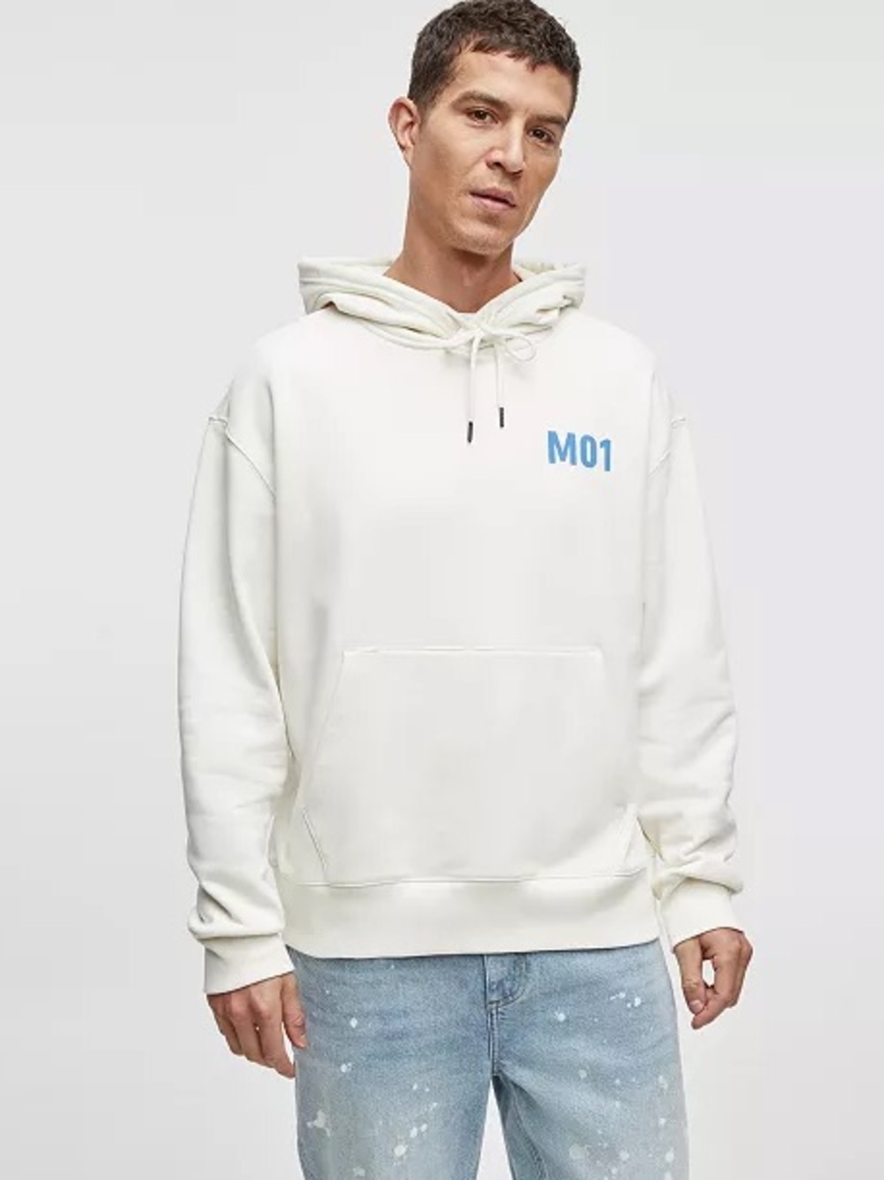 Men's Cream Pullover Hoodie with M01 Graphic